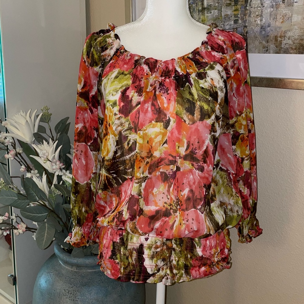 Anne Klein colorful flowery summer blouse